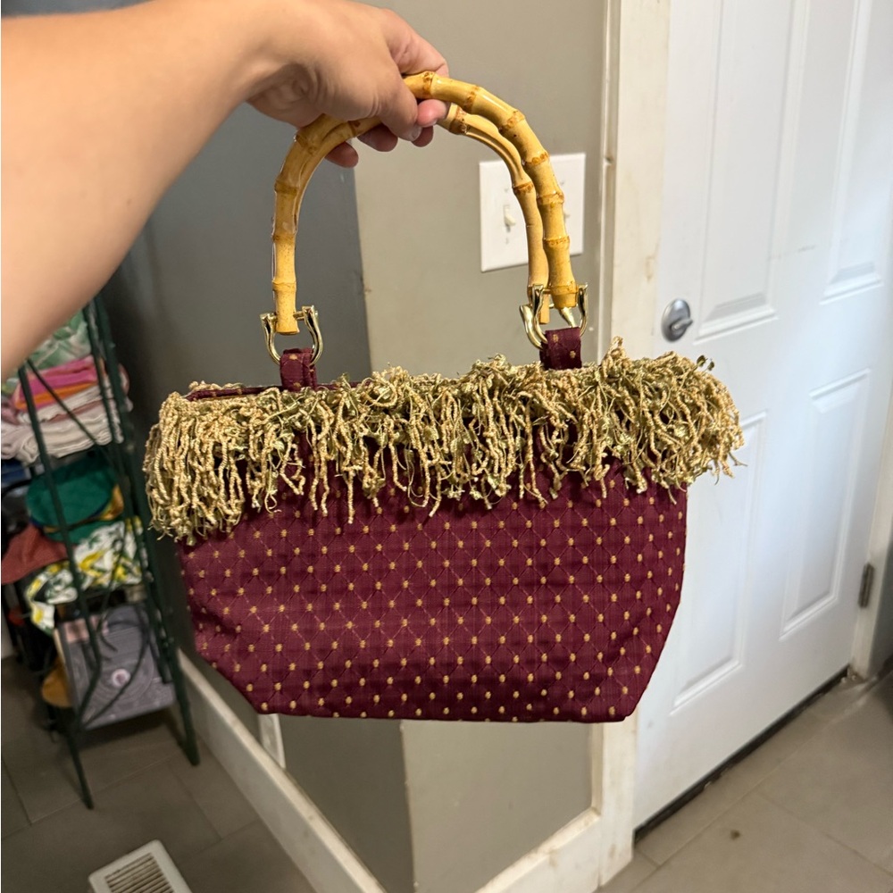 Elegant Burgundy Fringe Handbag